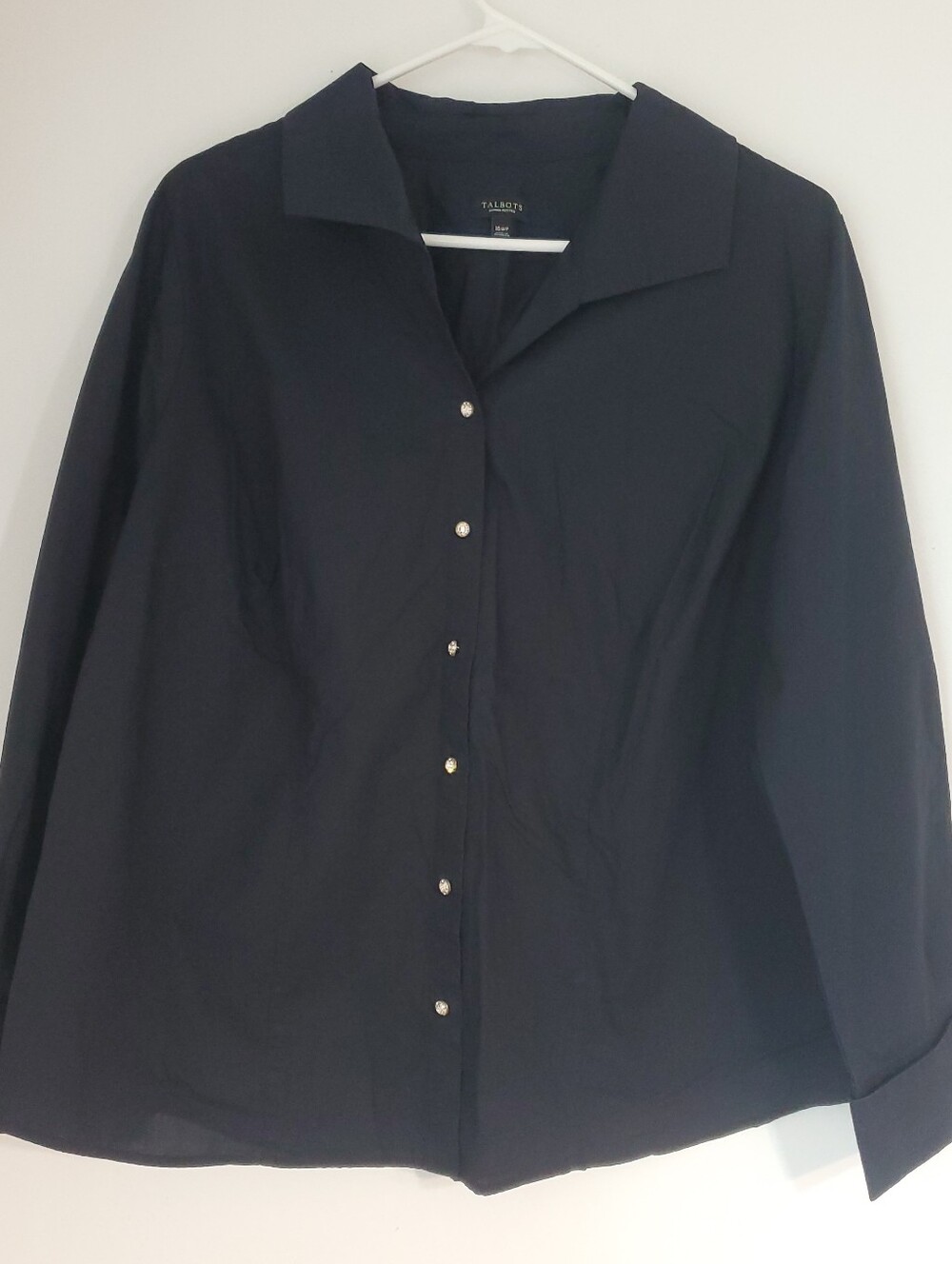 Talbots Petite Button Down Shirt Size 16wp Black Corporate Glam Preppy Classic